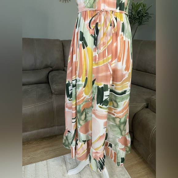 GORGEOUS New Watercolor Spaghetti Strap Summer Dress Sz L Large - Picture 7 of 12